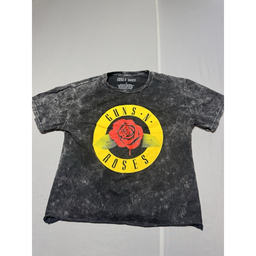 Guns N' Roses‎ 2021 Women's Crop Top Graphic Logo T Shirt Acid Washed Sz Medium
